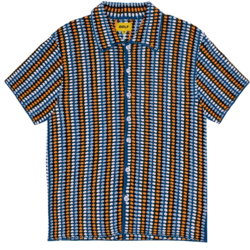 Golf Wang Crochet Camp Shirt - Large - Blue Multi Colo